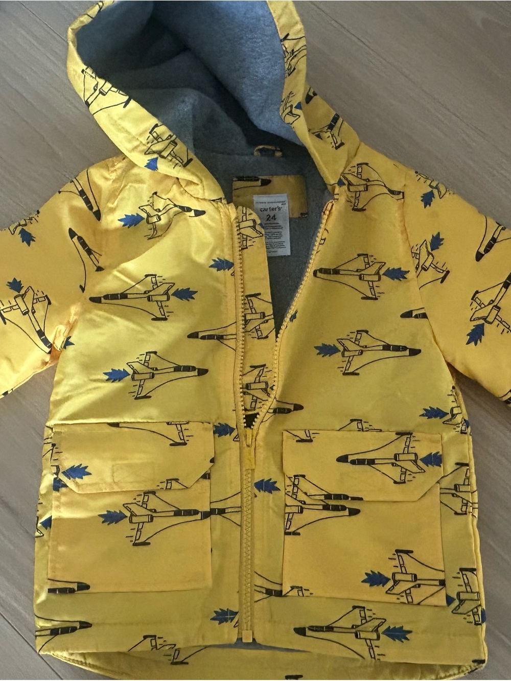 Carter's Yellow Airplane Print Hooded Puffer Jacket
